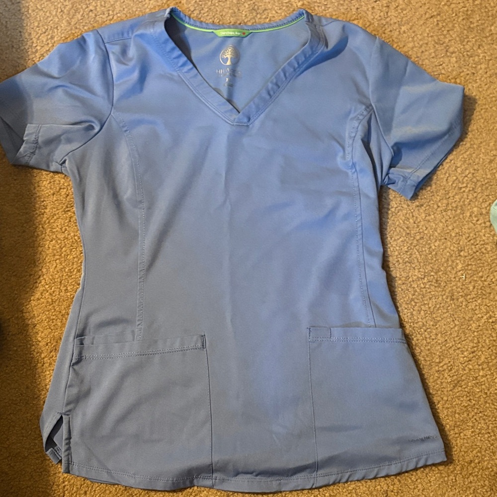Healing Hands Light Blue V-Neck Short Sleeve Top